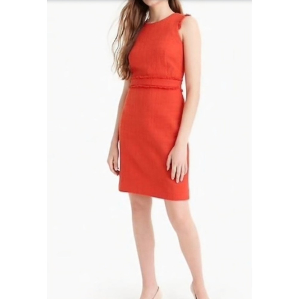 J.Crew Orange Tweed Fringe Sheath Dress Sleeveless Size 00 E9487